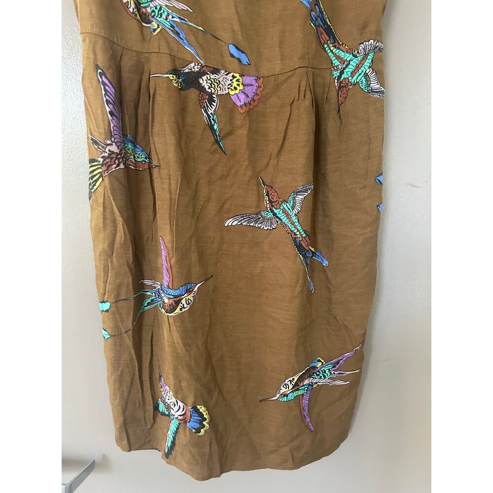Boden Hummingbird Print Silk Blend RollCollar earthy whimsical retro elevated - Picture 2 of 16